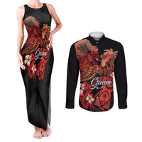 Guam Tribal Chamorro Couples Matching Tank Maxi Dress and Long Sleeve Button Shirt Polynesian Shark with Plumeria and Sea Vibe LT03 Black - Polynesian Pride
