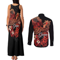 Guam Tribal Chamorro Couples Matching Tank Maxi Dress and Long Sleeve Button Shirt Polynesian Shark with Plumeria and Sea Vibe LT03 - Polynesian Pride