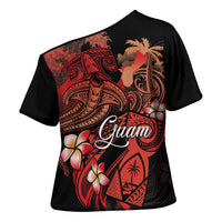 Guam Tribal Chamorro Cross Shoulder Shirt Polynesian Shark with Plumeria and Sea Vibe LT03 - Polynesian Pride