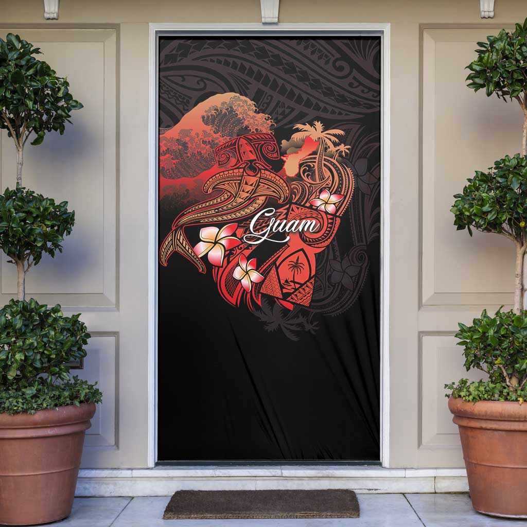 Guam Tribal Chamorro Door Cover Polynesian Shark with Plumeria and Sea Vibe LT03 Black - Polynesian Pride