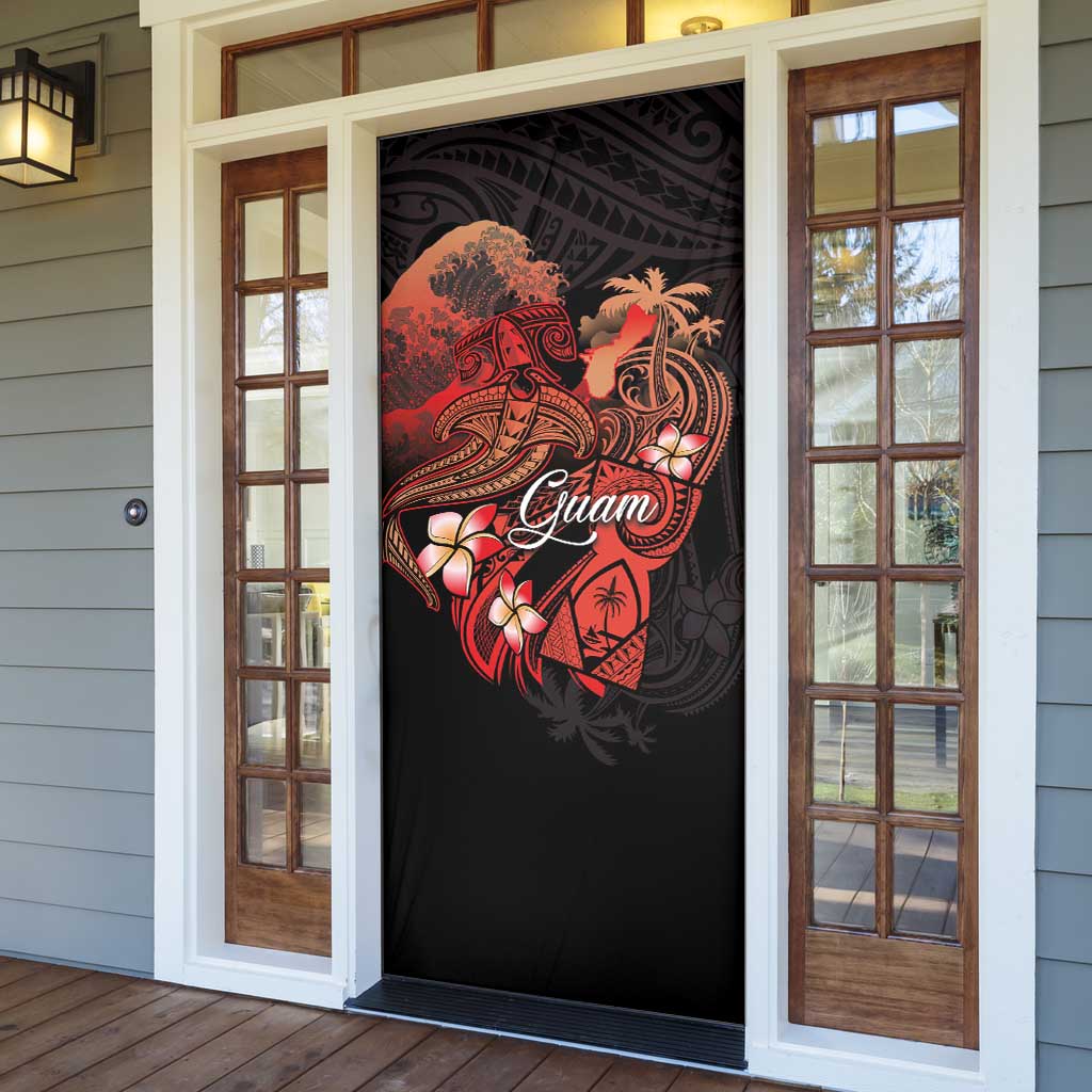 Guam Tribal Chamorro Door Cover Polynesian Shark with Plumeria and Sea Vibe LT03 - Polynesian Pride