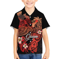 Guam Tribal Chamorro Family Matching Mermaid Dress and Hawaiian Shirt Polynesian Shark with Plumeria and Sea Vibe LT03 Son's Shirt Black - Polynesian Pride