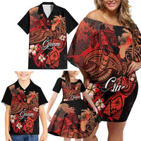Guam Tribal Chamorro Family Matching Off Shoulder Short Dress and Hawaiian Shirt Polynesian Shark with Plumeria and Sea Vibe LT03 - Polynesian Pride