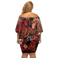 Guam Tribal Chamorro Family Matching Off Shoulder Short Dress and Hawaiian Shirt Polynesian Shark with Plumeria and Sea Vibe LT03 - Polynesian Pride