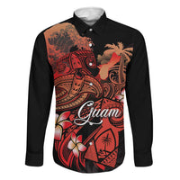 Guam Tribal Chamorro Family Matching Puletasi and Hawaiian Shirt Polynesian Shark with Plumeria and Sea Vibe LT03 Dad's Shirt - Long Sleeve Black - Polynesian Pride