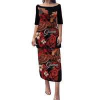 Guam Tribal Chamorro Family Matching Puletasi and Hawaiian Shirt Polynesian Shark with Plumeria and Sea Vibe LT03 Mom's Dress Black - Polynesian Pride
