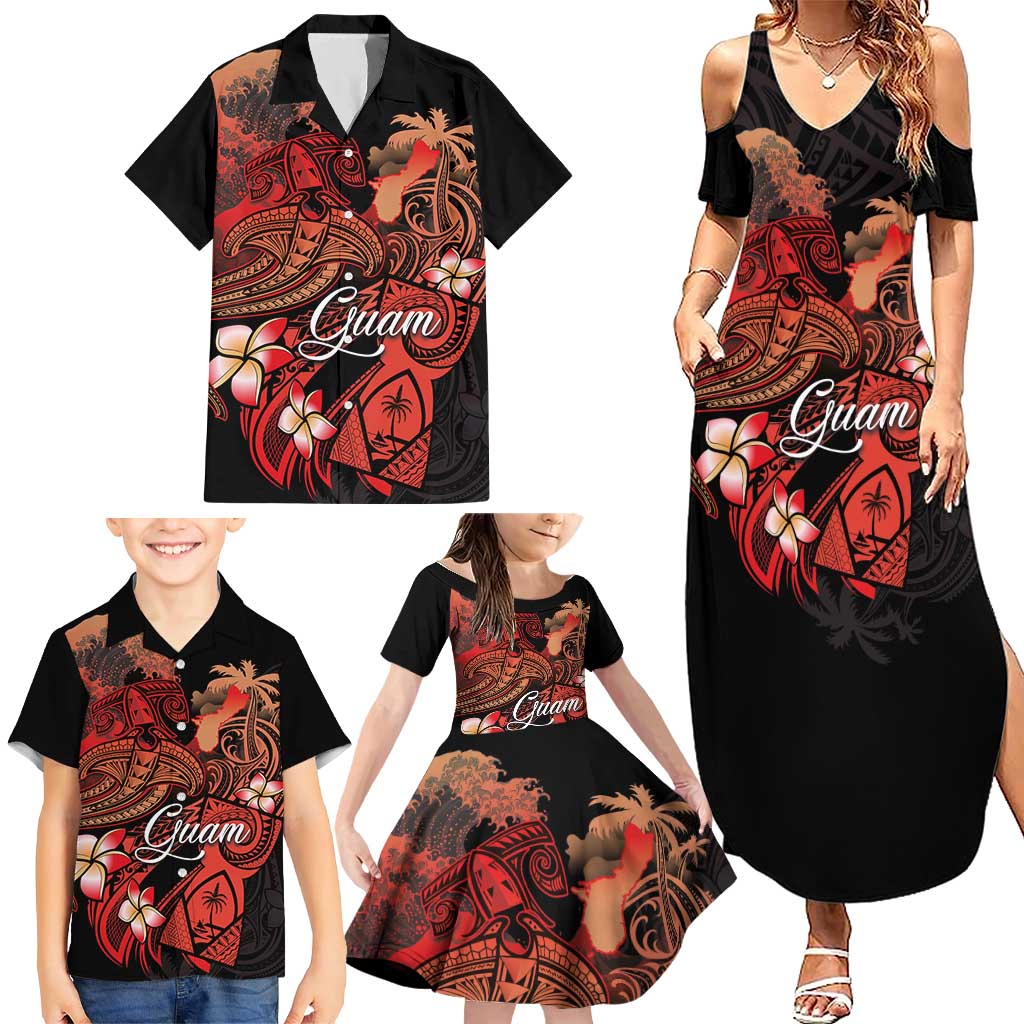 Guam Tribal Chamorro Family Matching Summer Maxi Dress and Hawaiian Shirt Polynesian Shark with Plumeria and Sea Vibe LT03 - Polynesian Pride