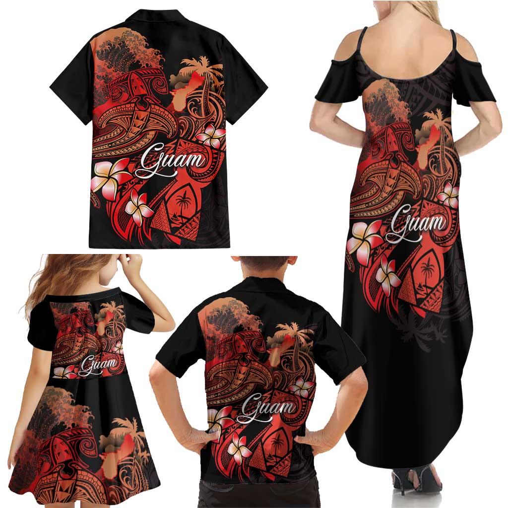Guam Tribal Chamorro Family Matching Summer Maxi Dress and Hawaiian Shirt Polynesian Shark with Plumeria and Sea Vibe LT03 - Polynesian Pride