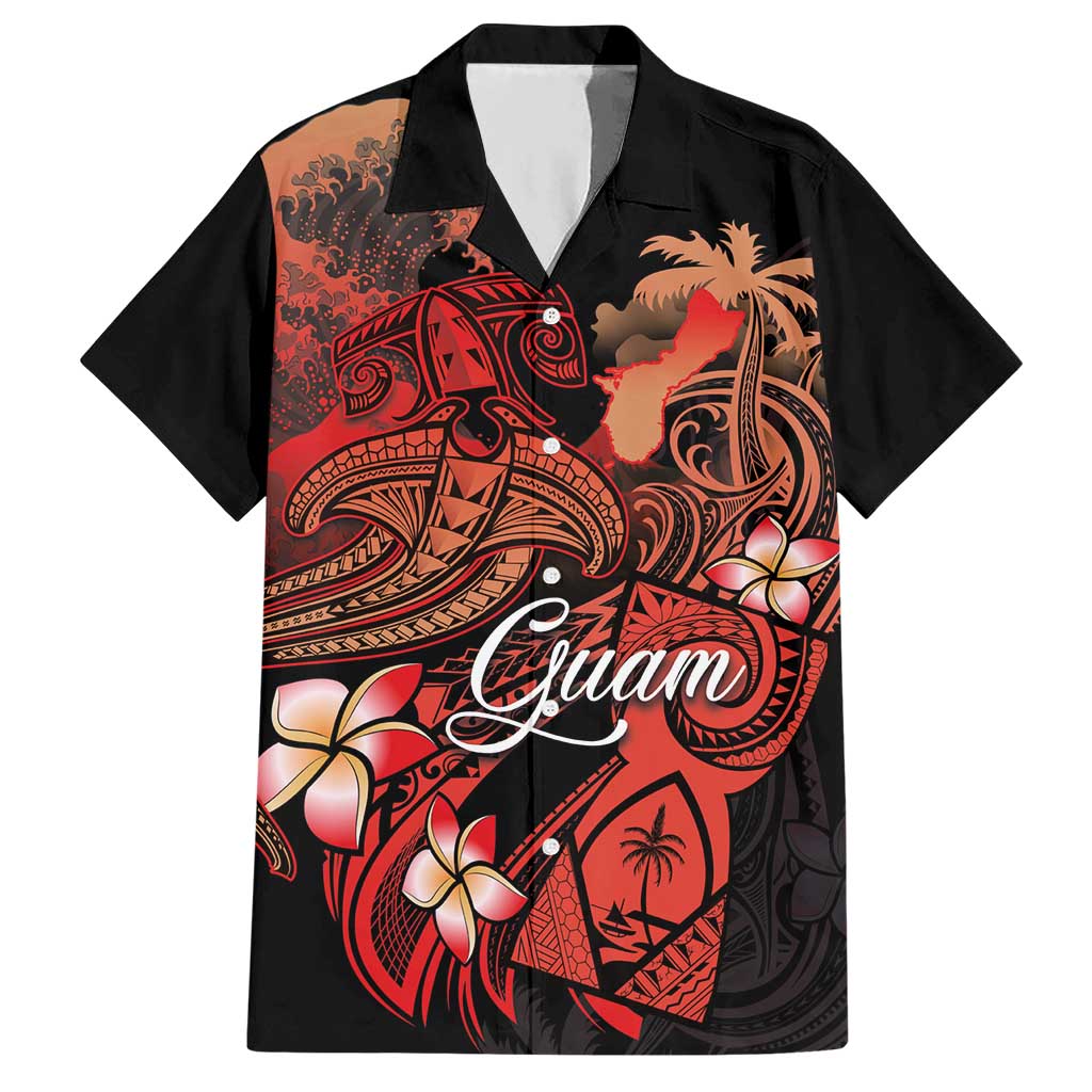Guam Tribal Chamorro Hawaiian Shirt Polynesian Shark with Plumeria and Sea Vibe LT03 Black - Polynesian Pride