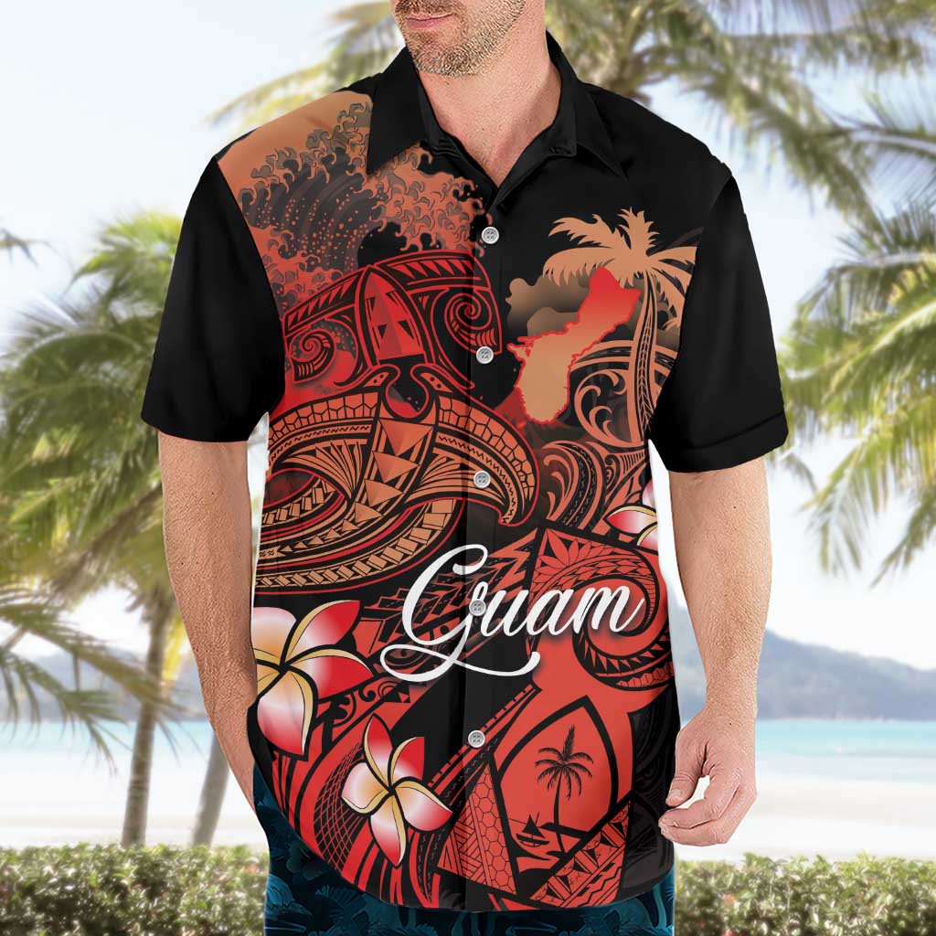 Guam Tribal Chamorro Hawaiian Shirt Polynesian Shark with Plumeria and Sea Vibe LT03 - Polynesian Pride