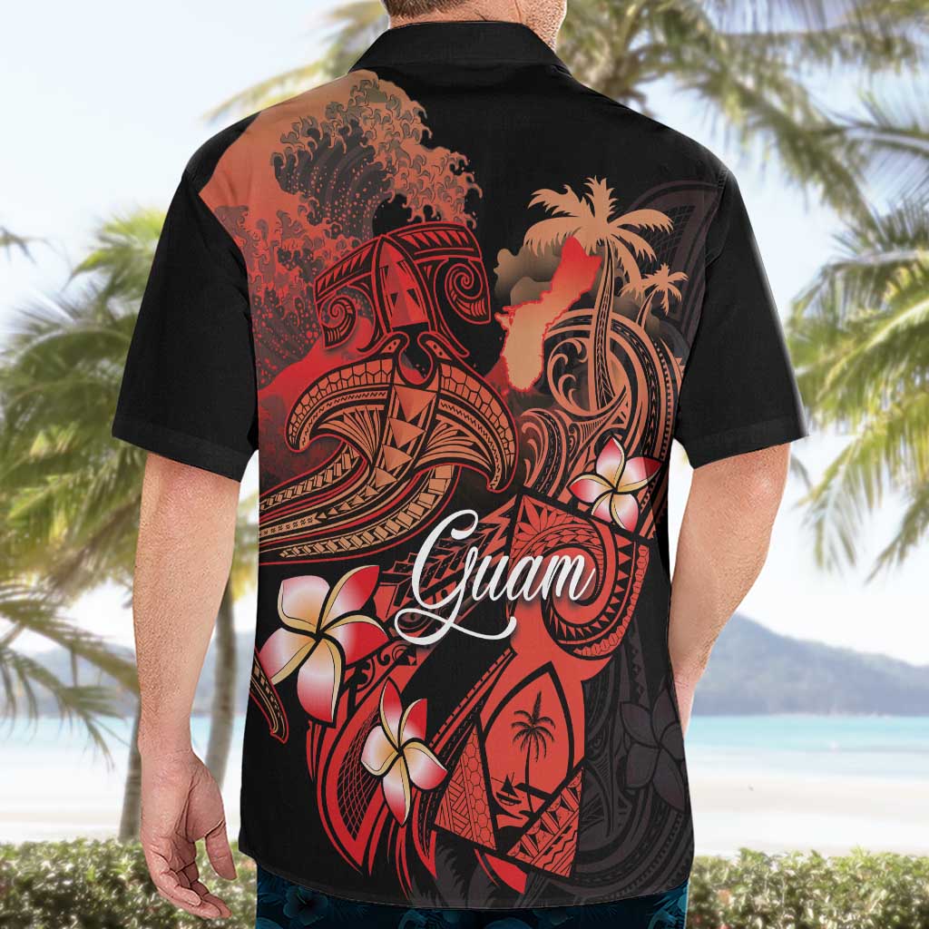 Guam Tribal Chamorro Hawaiian Shirt Polynesian Shark with Plumeria and Sea Vibe LT03 - Polynesian Pride