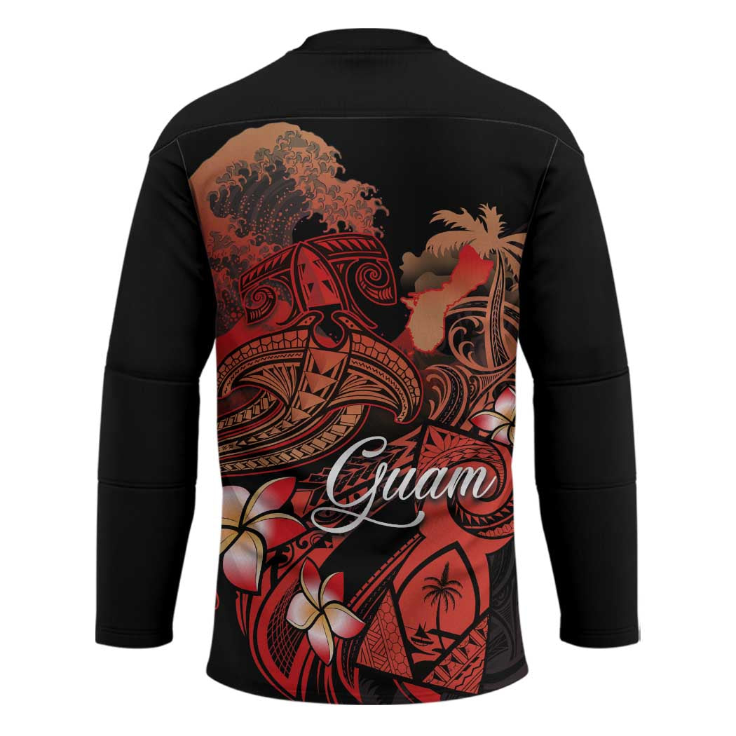 Guam Tribal Chamorro Hockey Jersey Polynesian Shark with Plumeria and Sea Vibe LT03 - Polynesian Pride