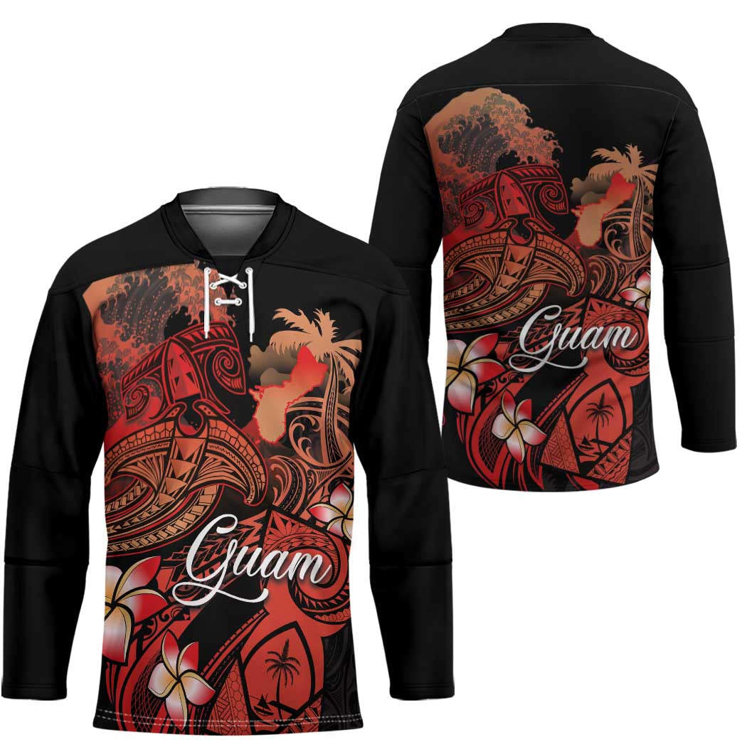 Guam Tribal Chamorro Hockey Jersey Polynesian Shark with Plumeria and Sea Vibe LT03 - Polynesian Pride