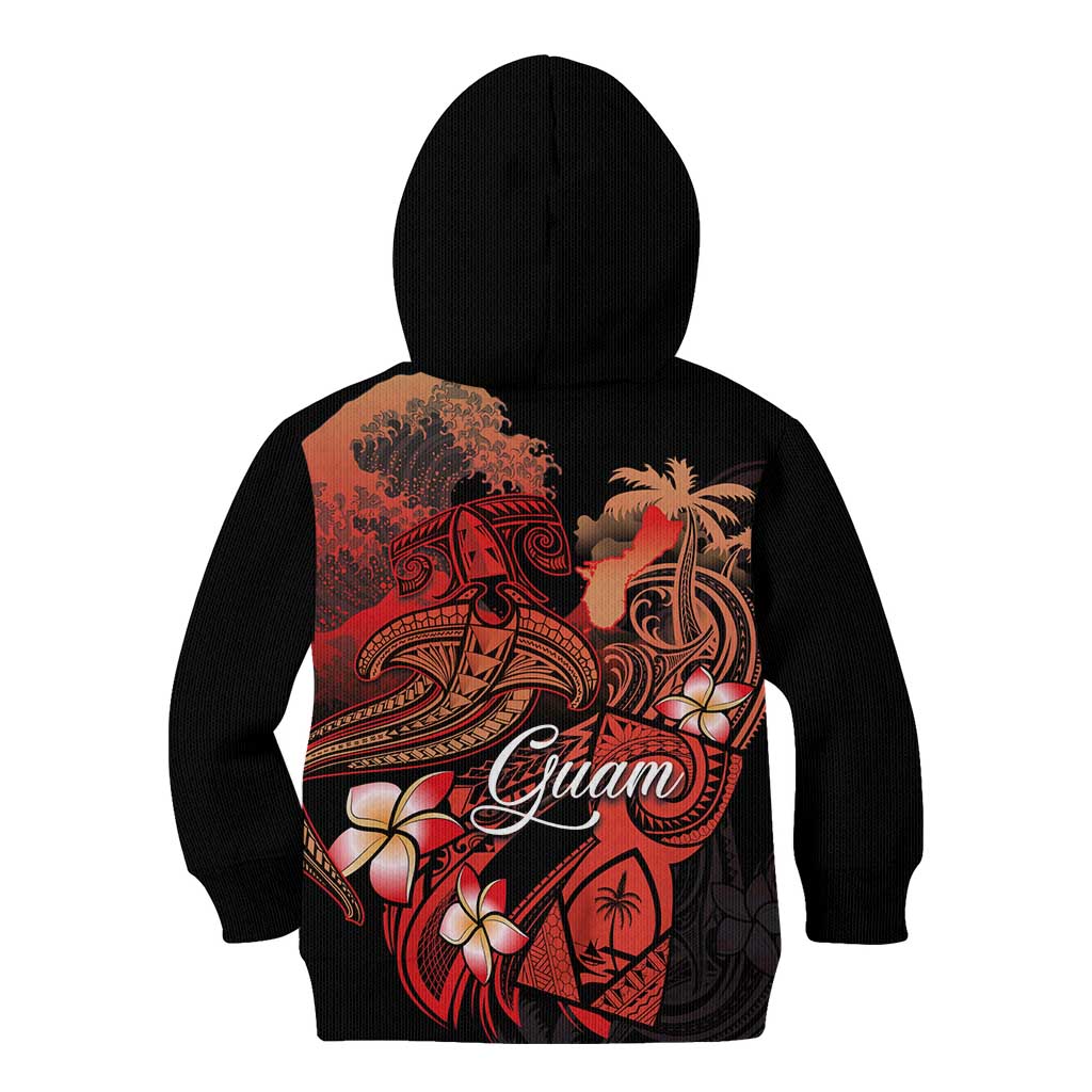 Guam Tribal Chamorro Kid Hoodie Polynesian Shark with Plumeria and Sea Vibe - Polynesian Pride