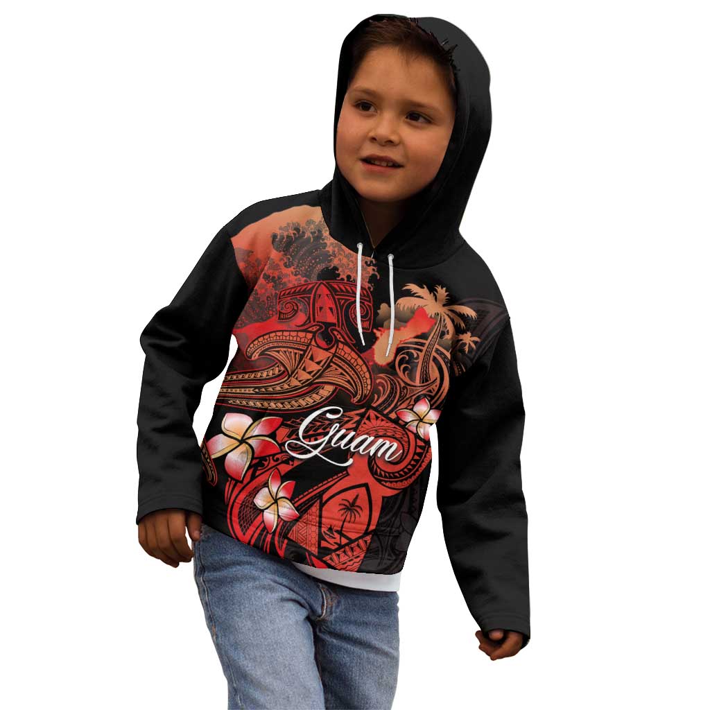 Guam Tribal Chamorro Kid Hoodie Polynesian Shark with Plumeria and Sea Vibe - Polynesian Pride