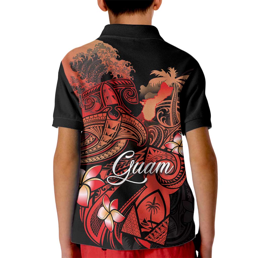 Guam Tribal Chamorro Kid Polo Shirt Polynesian Shark with Plumeria and Sea Vibe LT03 - Polynesian Pride