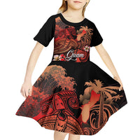 Guam Tribal Chamorro Kid Short Sleeve Dress Polynesian Shark with Plumeria and Sea Vibe LT03 - Polynesian Pride