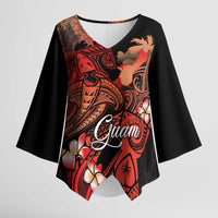 Guam Tribal Chamorro Kimono Sleeve Blouse Polynesian Shark with Plumeria and Sea Vibe LT03 Female Black - Polynesian Pride