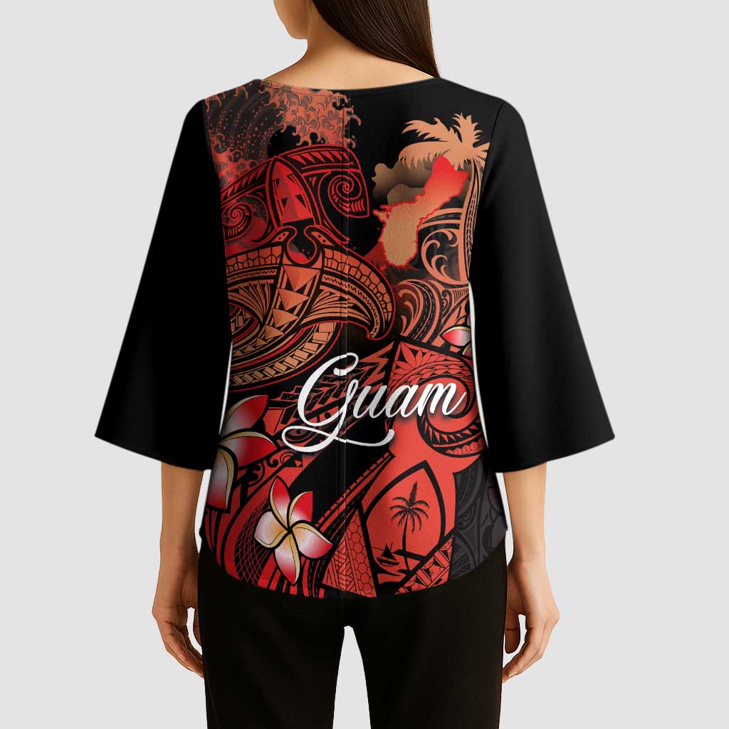 Guam Tribal Chamorro Kimono Sleeve Blouse Polynesian Shark with Plumeria and Sea Vibe LT03 - Polynesian Pride