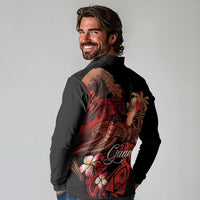 Guam Tribal Chamorro Long Sleeve Polo Shirt Polynesian Shark with Plumeria and Sea Vibe LT03 - Polynesian Pride