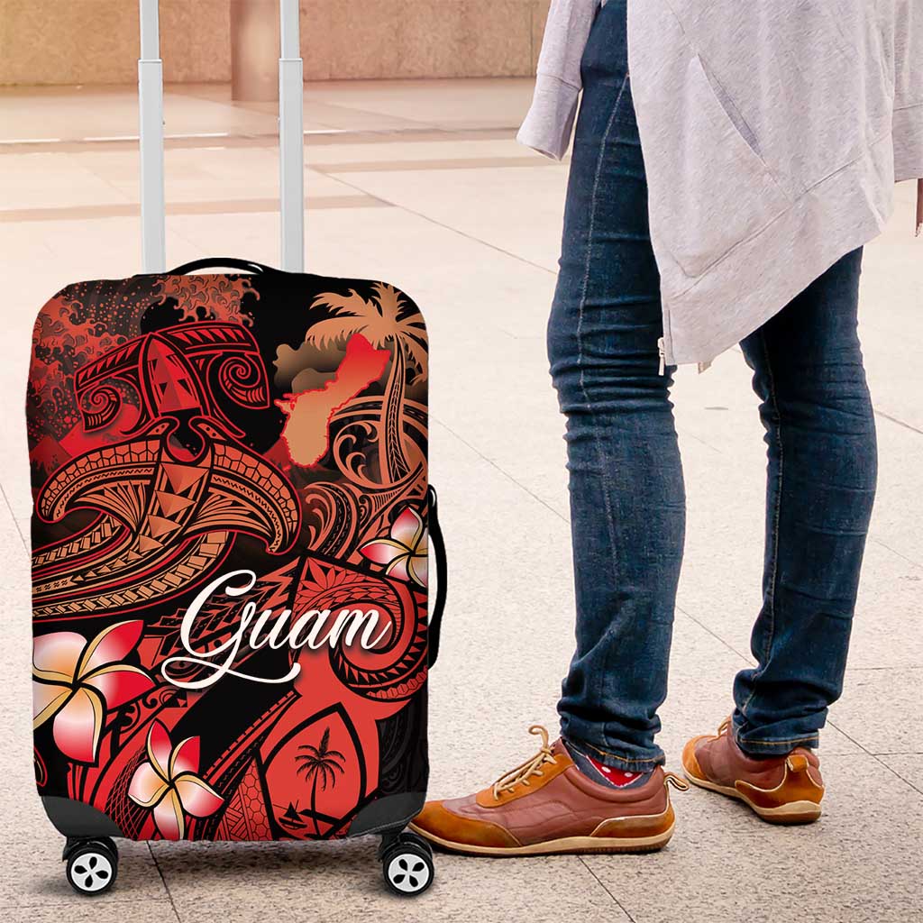 Guam Tribal Chamorro Luggage Cover Polynesian Shark with Plumeria and Sea Vibe LT03 Black - Polynesian Pride