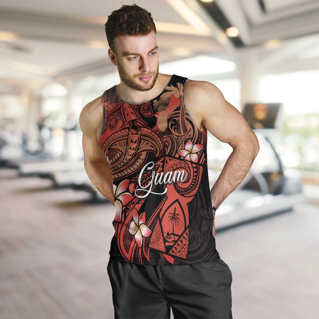 Guam Tribal Chamorro Men Tank Top Polynesian Shark with Plumeria and Sea Vibe - Polynesian Pride