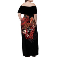 Guam Tribal Chamorro Off Shoulder Maxi Dress Polynesian Shark with Plumeria and Sea Vibe LT03 - Polynesian Pride