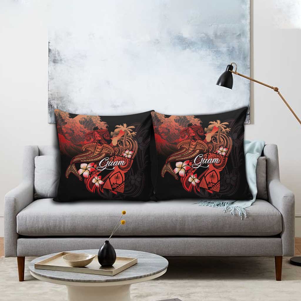 Guam Tribal Chamorro Pillow Cover Polynesian Shark with Plumeria and Sea Vibe - Polynesian Pride