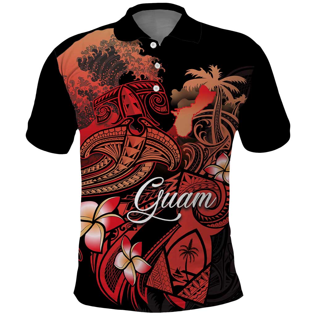Guam Tribal Chamorro Polo Shirt Polynesian Shark with Plumeria and Sea Vibe LT03 Black - Polynesian Pride