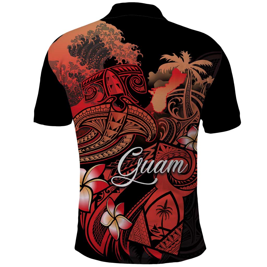Guam Tribal Chamorro Polo Shirt Polynesian Shark with Plumeria and Sea Vibe LT03 - Polynesian Pride