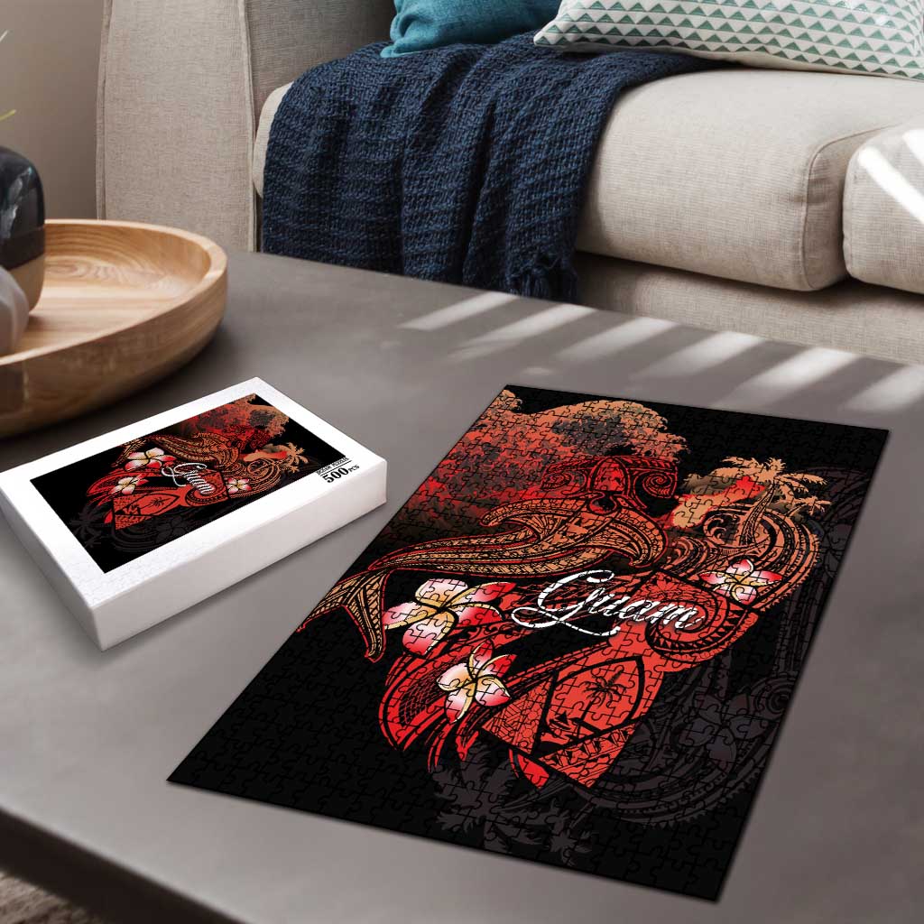 Guam Tribal Chamorro Puzzle Polynesian Shark with Plumeria and Sea Vibe LT03 - Polynesian Pride