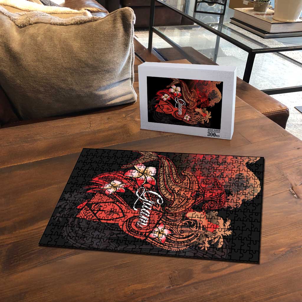 Guam Tribal Chamorro Puzzle Polynesian Shark with Plumeria and Sea Vibe LT03 - Polynesian Pride