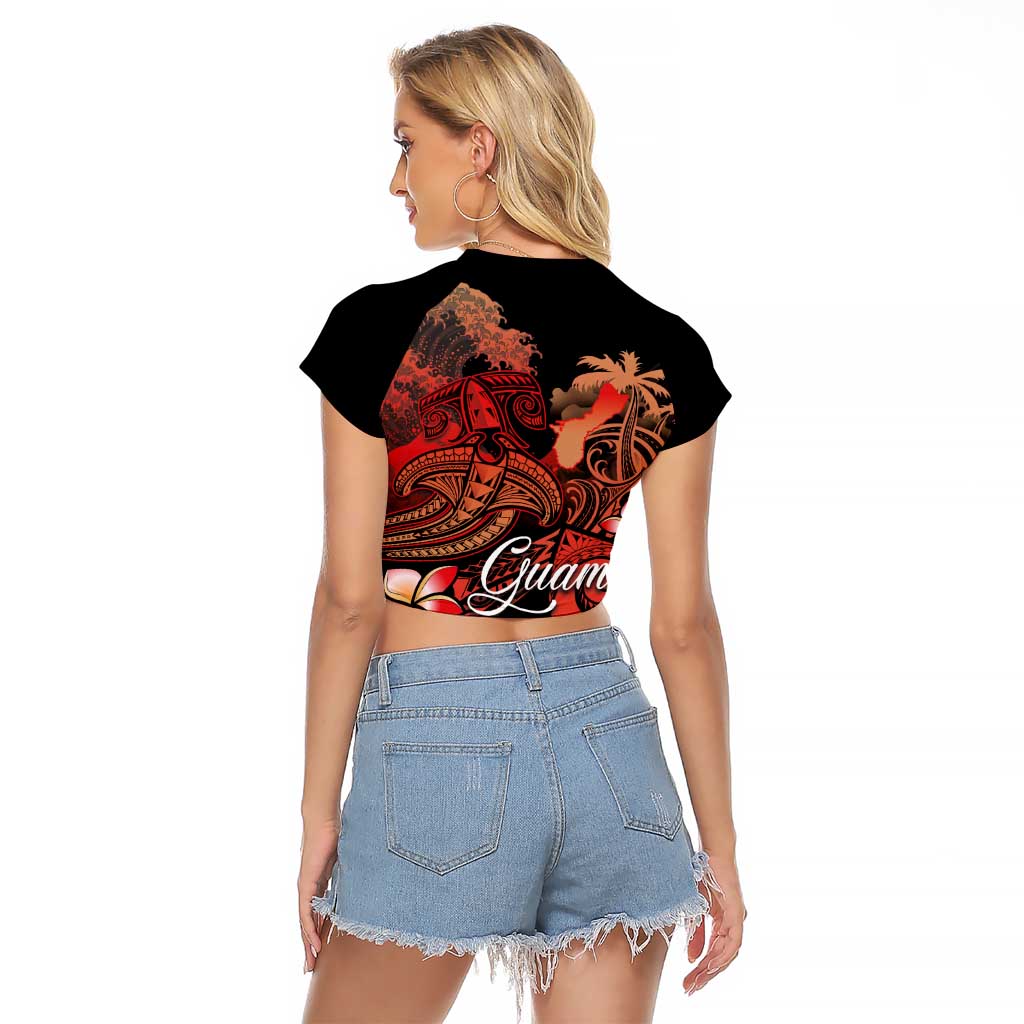 Guam Tribal Chamorro Raglan Cropped T Shirt Polynesian Shark with Plumeria and Sea Vibe LT03 - Polynesian Pride