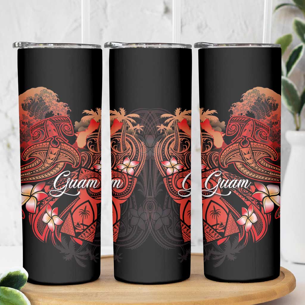 Guam Tribal Chamorro Skinny Tumbler Polynesian Shark with Plumeria and Sea Vibe LT03 - Polynesian Pride