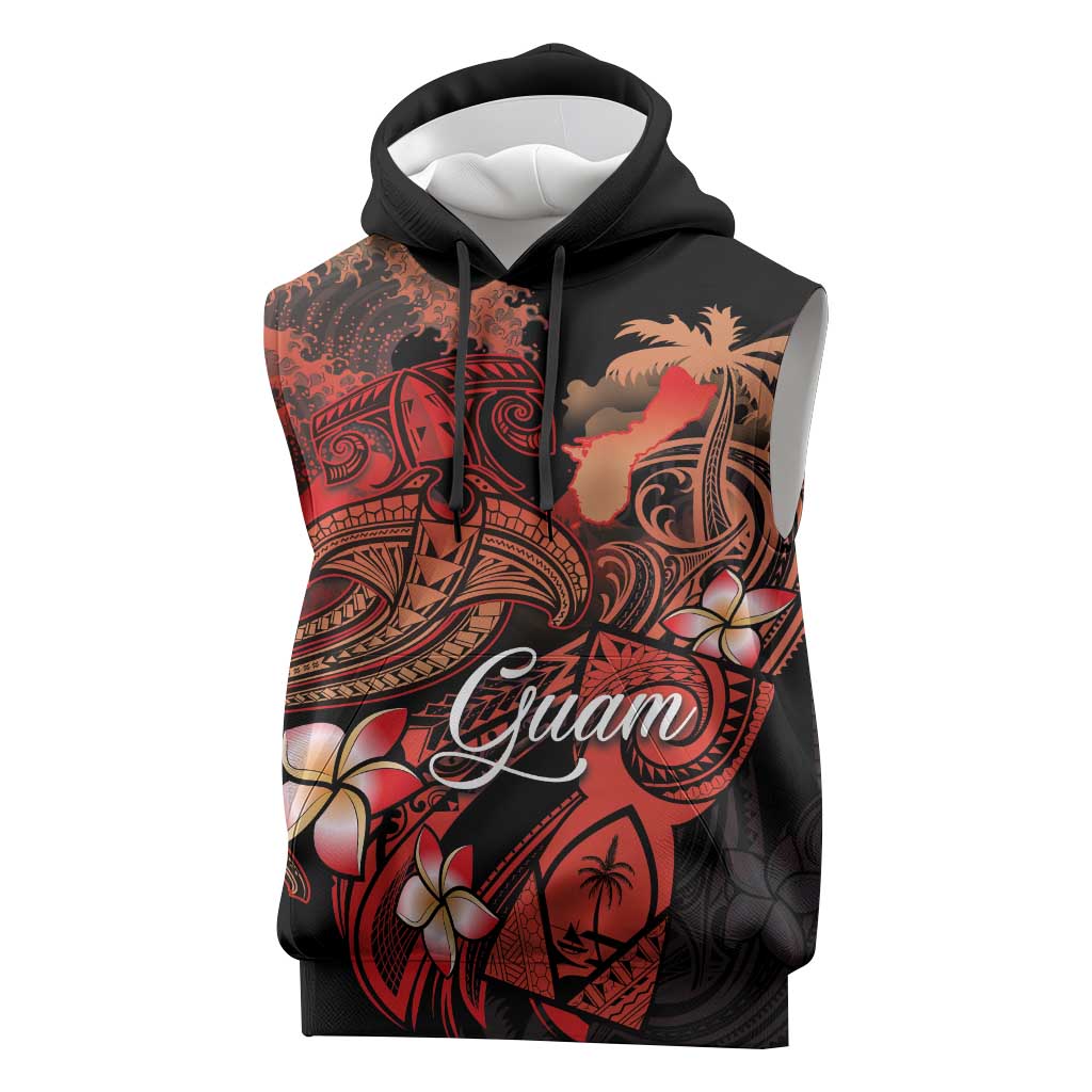 Guam Tribal Chamorro Sleeveless Hoodie Polynesian Shark with Plumeria and Sea Vibe LT03 Black - Polynesian Pride