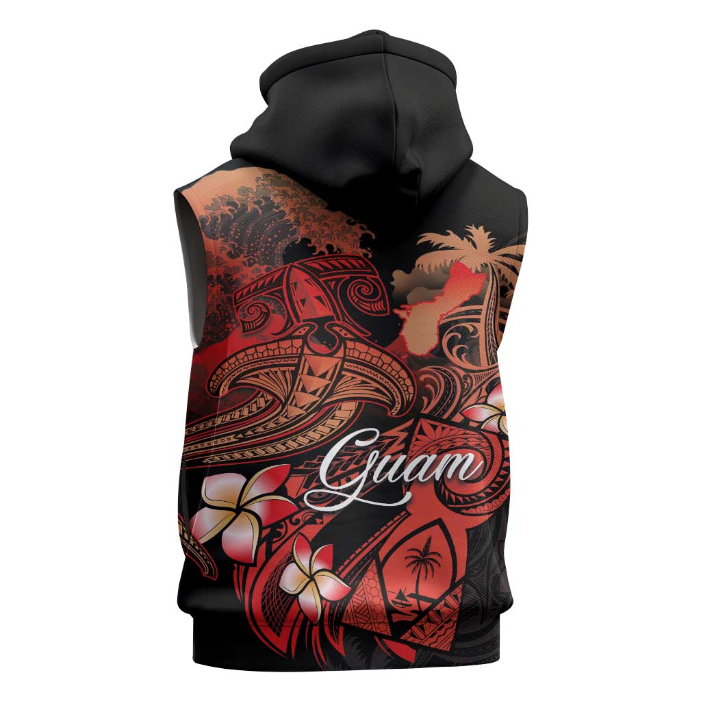 Guam Tribal Chamorro Sleeveless Zip Hoodie Polynesian Shark with Plumeria and Sea Vibe LT03 - Polynesian Pride