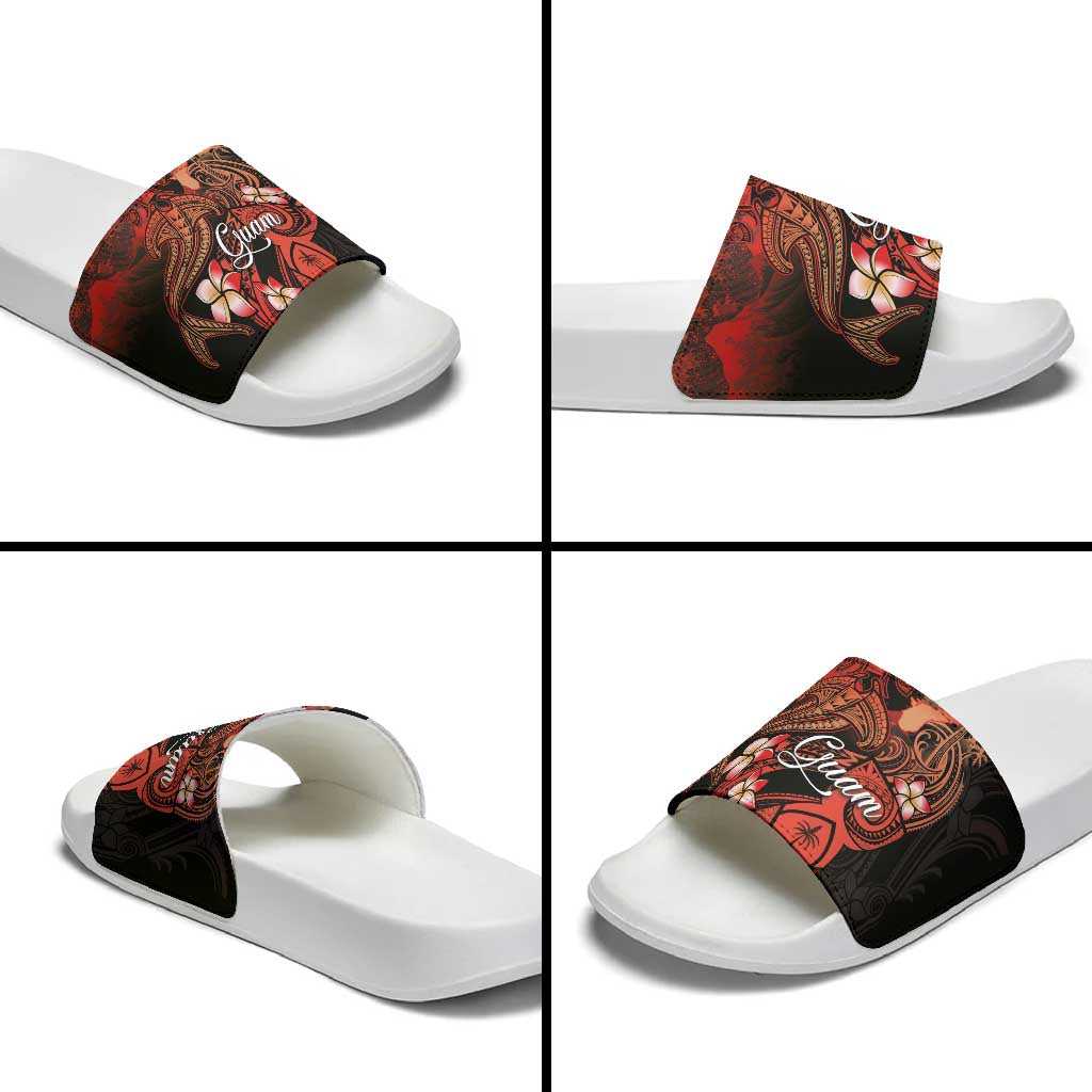 Guam Tribal Chamorro Slide Sandals Polynesian Shark with Plumeria and Sea Vibe - Polynesian Pride