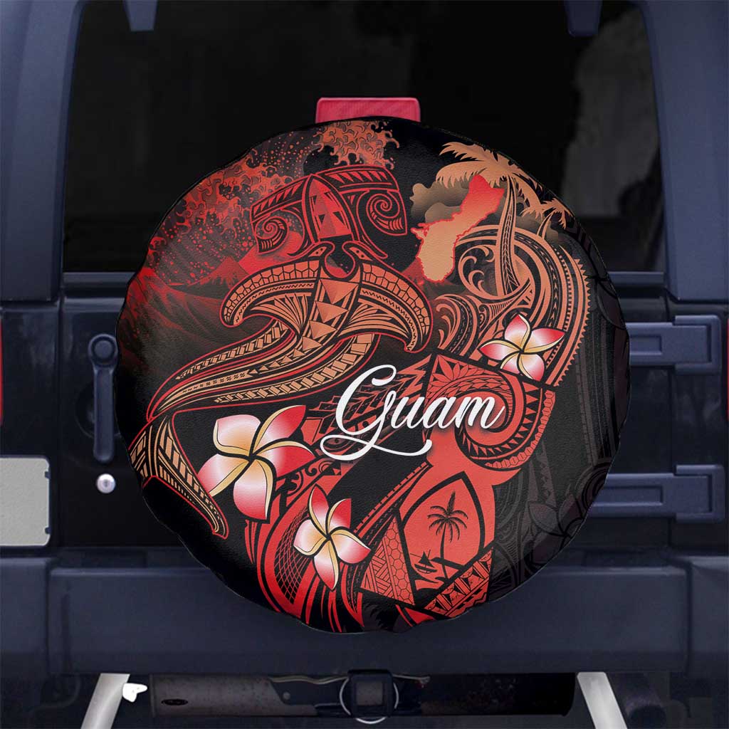 Guam Tribal Chamorro Spare Tire Cover Polynesian Shark with Plumeria and Sea Vibe LT03 No hole Black - Polynesian Pride