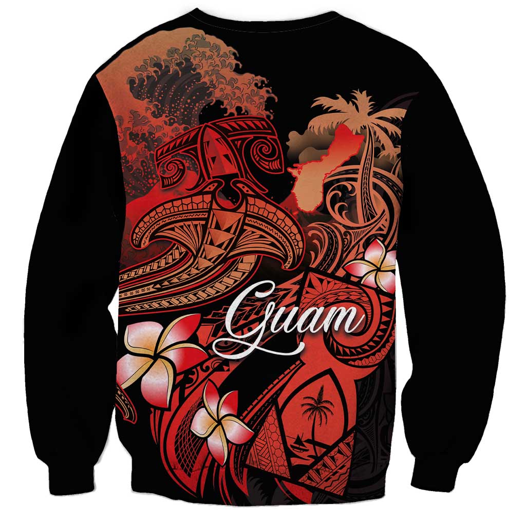 Guam Tribal Chamorro Sweatshirt Polynesian Shark with Plumeria and Sea Vibe LT03 - Polynesian Pride