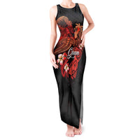 Guam Tribal Chamorro Tank Maxi Dress Polynesian Shark with Plumeria and Sea Vibe LT03 Women Black - Polynesian Pride