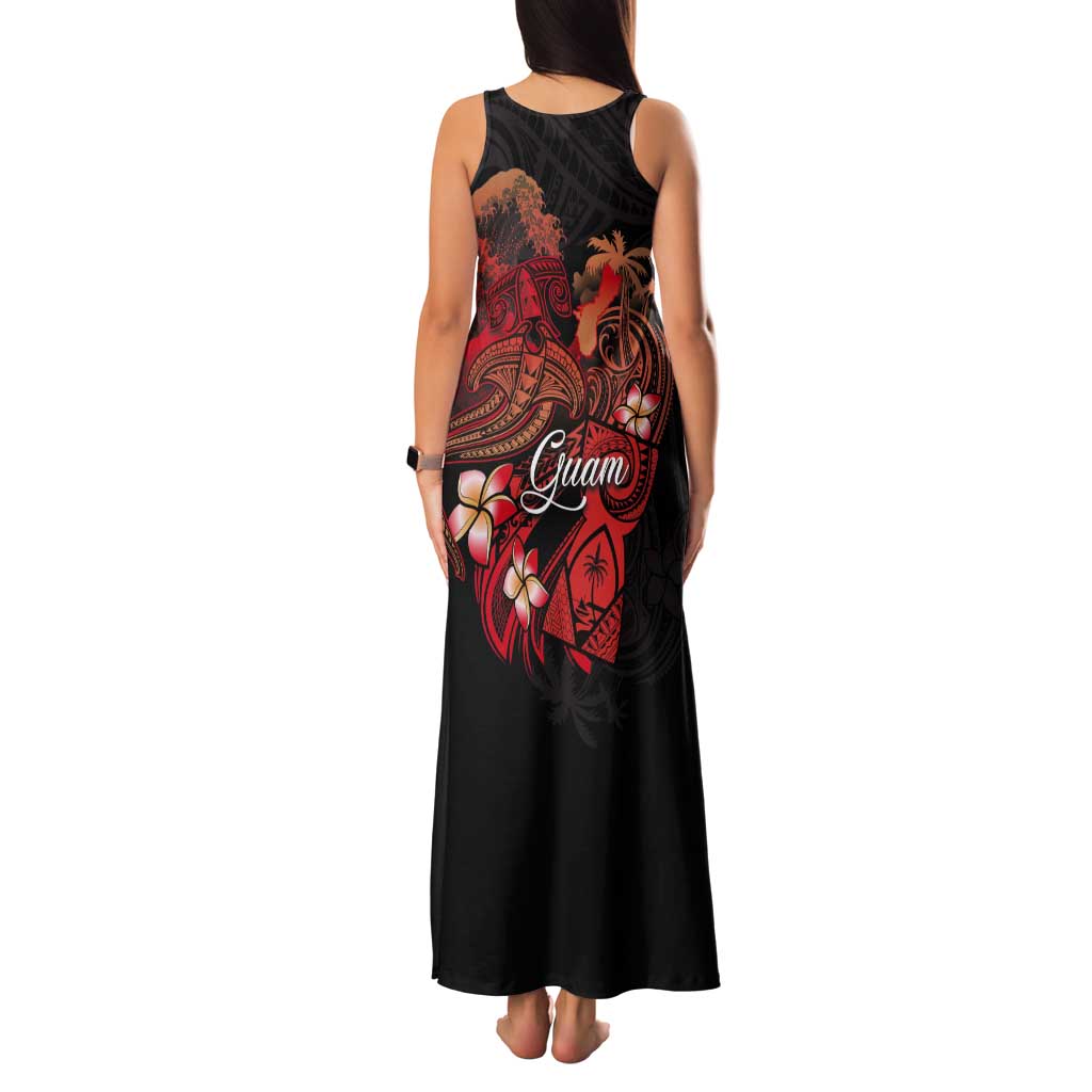 Guam Tribal Chamorro Tank Maxi Dress Polynesian Shark with Plumeria and Sea Vibe LT03 - Polynesian Pride