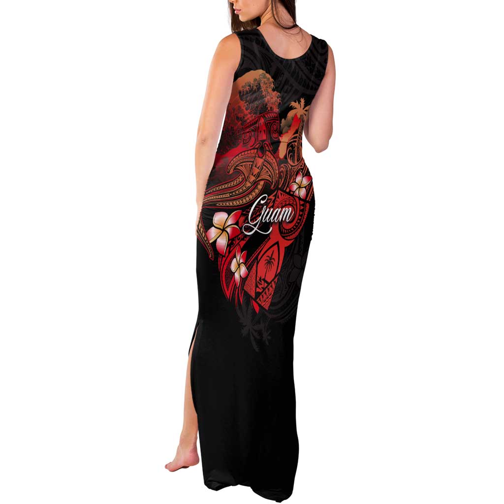 Guam Tribal Chamorro Tank Maxi Dress Polynesian Shark with Plumeria and Sea Vibe LT03 - Polynesian Pride