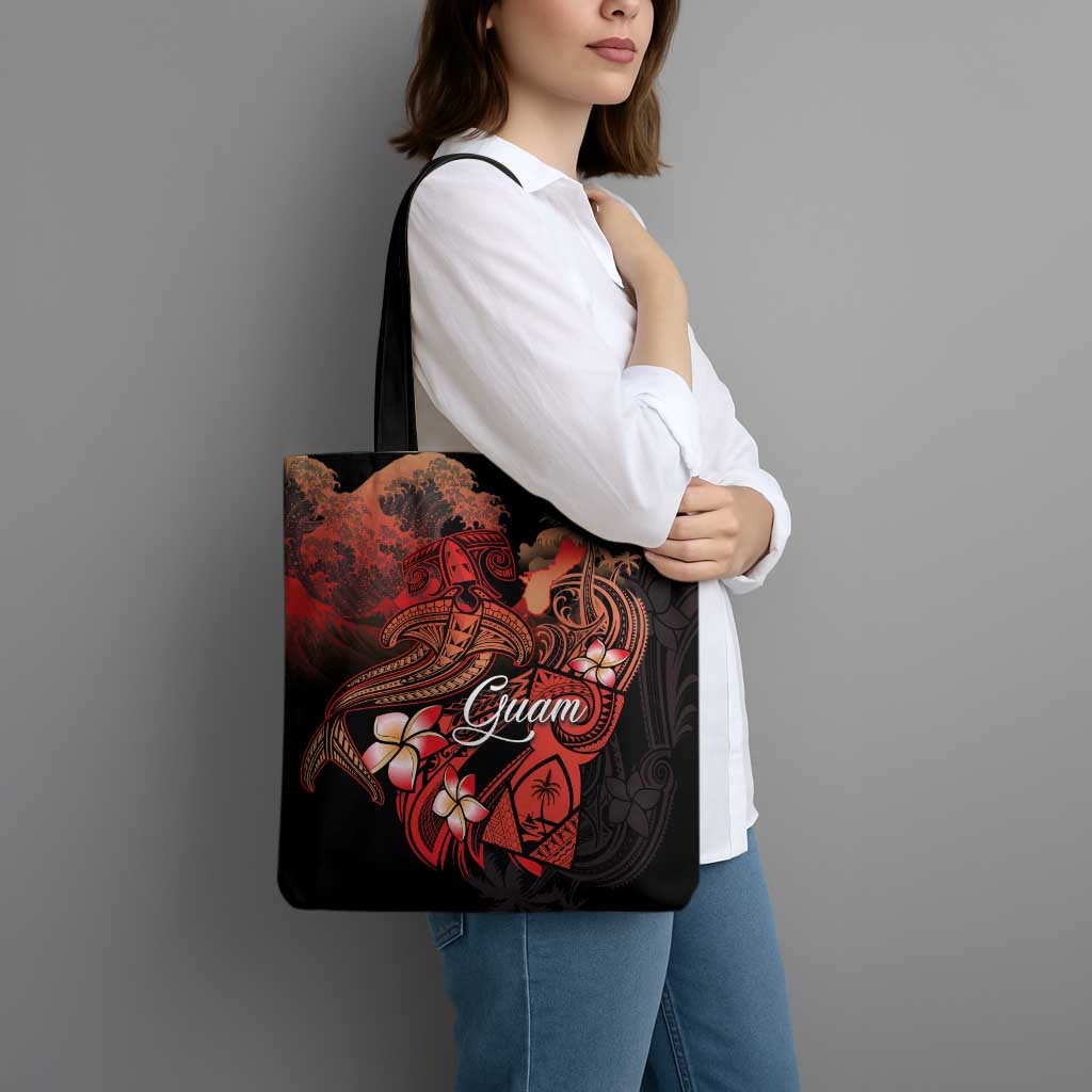 Guam Tribal Chamorro Tote Bag Polynesian Shark with Plumeria and Sea Vibe - Polynesian Pride