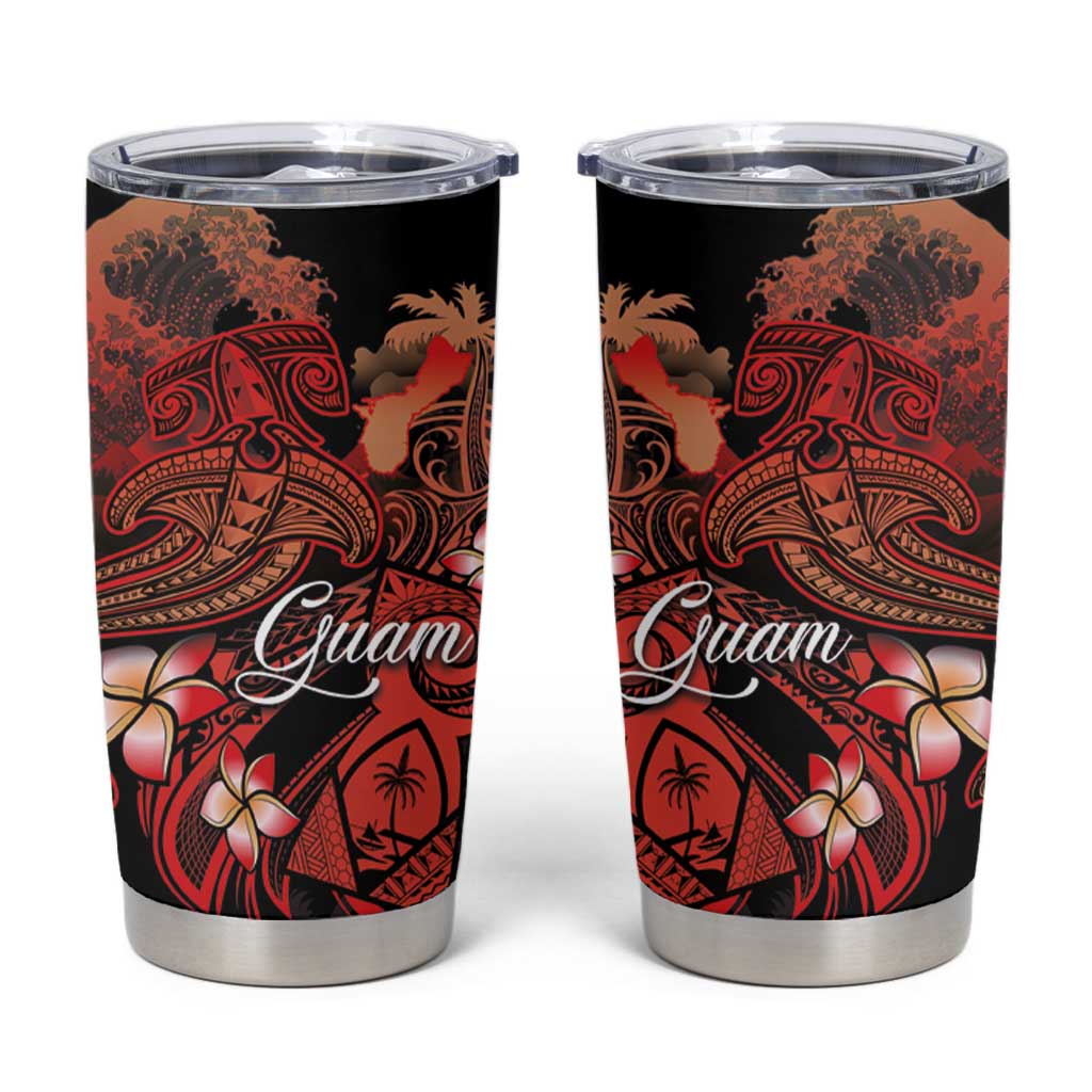 Guam Tribal Chamorro Tumbler Cup Polynesian Shark with Plumeria and Sea Vibe LT03 Black - Polynesian Pride