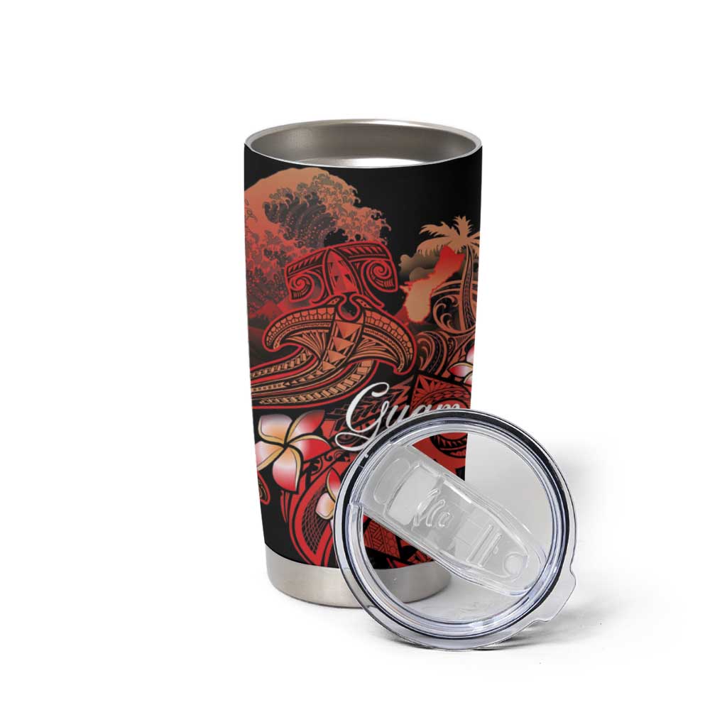 Guam Tribal Chamorro Tumbler Cup Polynesian Shark with Plumeria and Sea Vibe LT03 - Polynesian Pride