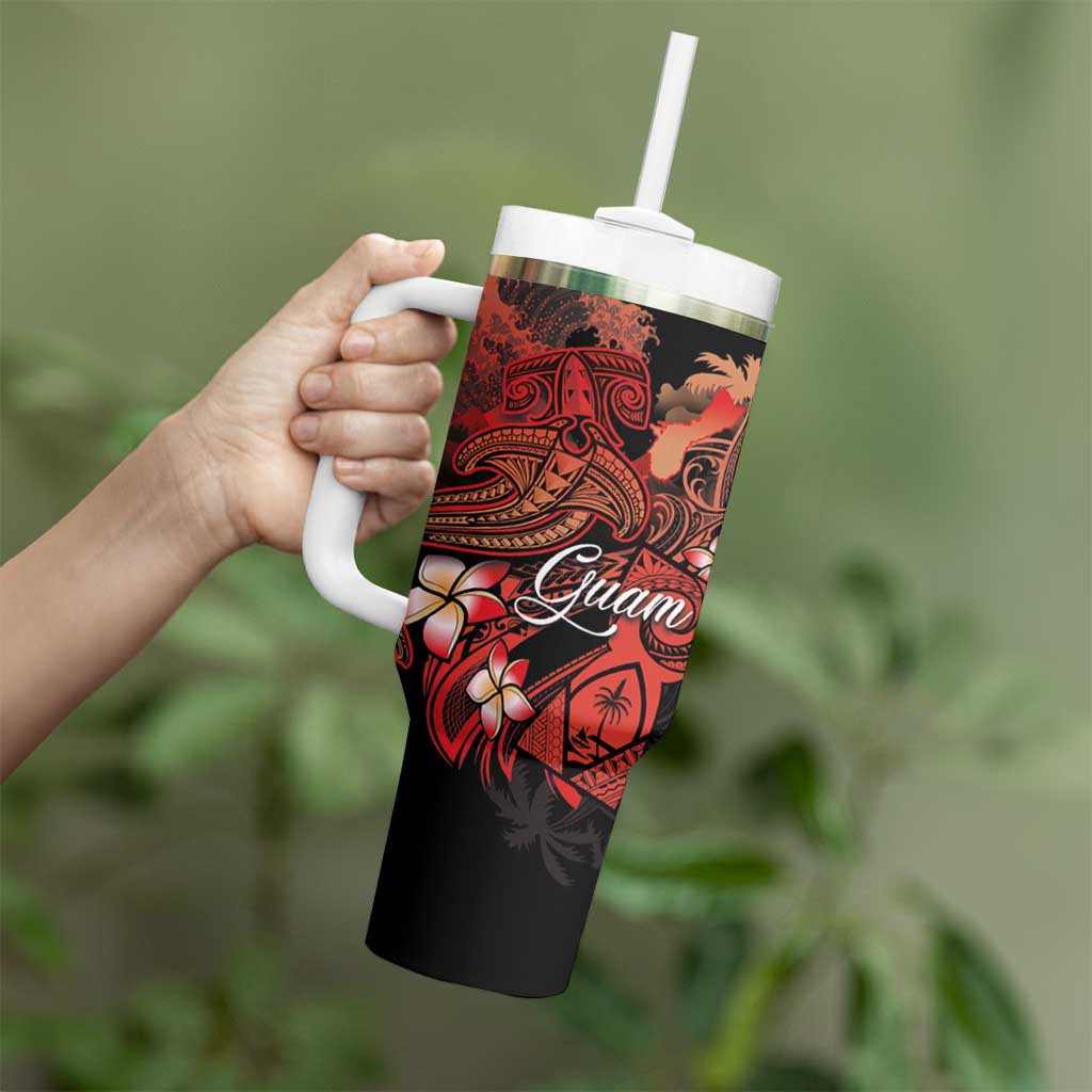 Guam Tribal Chamorro Tumbler With Handle Polynesian Shark with Plumeria and Sea Vibe - Polynesian Pride