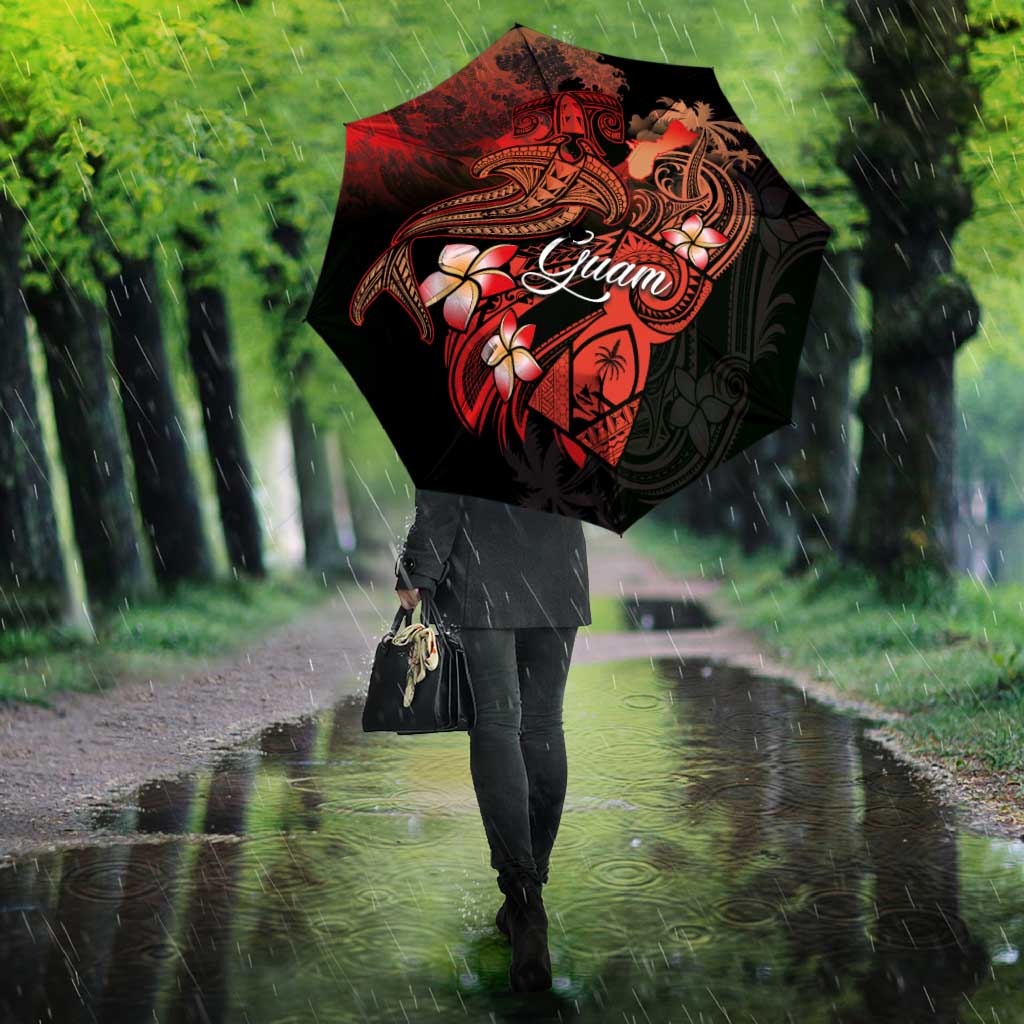 Guam Tribal Chamorro Umbrella Polynesian Shark with Plumeria and Sea Vibe - Polynesian Pride