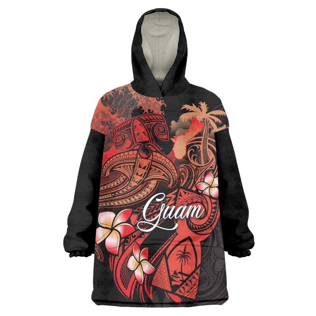 Guam Tribal Chamorro Wearable Blanket Hoodie Polynesian Shark with Plumeria and Sea Vibe LT03 One Size Black - Polynesian Pride
