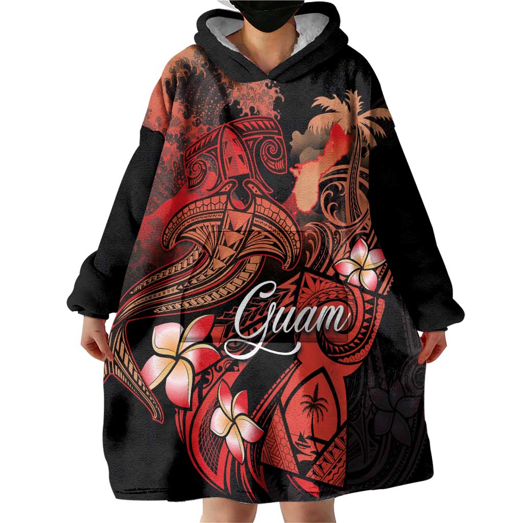 Guam Tribal Chamorro Wearable Blanket Hoodie Polynesian Shark with Plumeria and Sea Vibe LT03 - Polynesian Pride