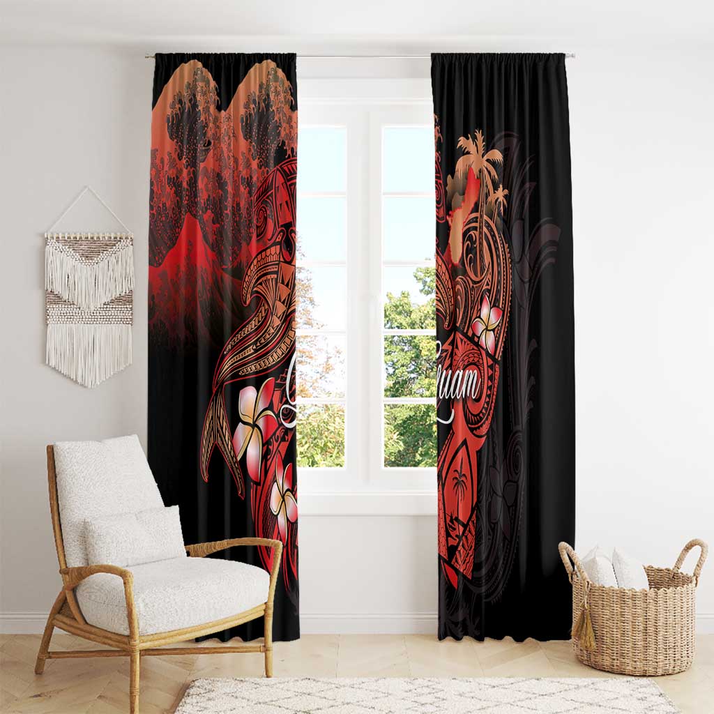 Guam Tribal Chamorro Window Curtain Polynesian Shark with Plumeria and Sea Vibe - Polynesian Pride